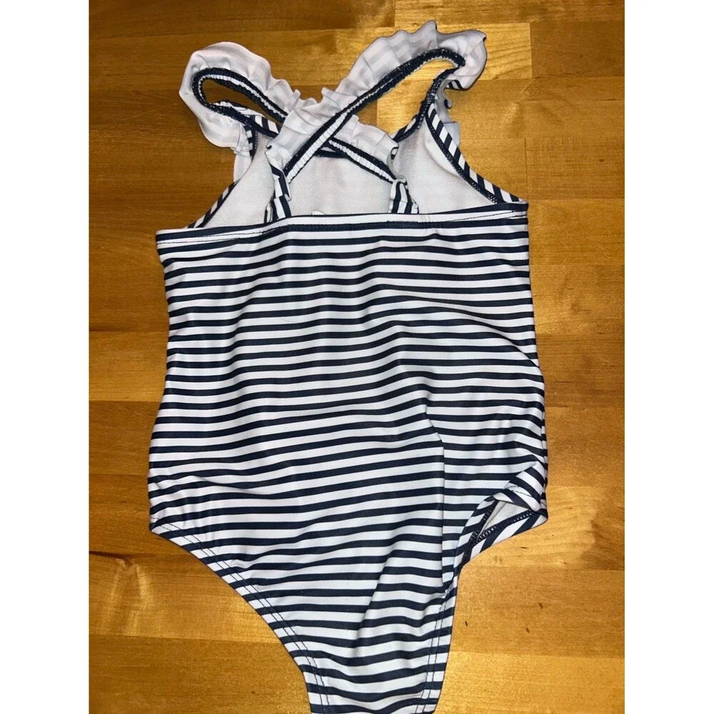 Toddler Girls Baby Gap Brand Navy and White Striped One Piece Swimsuit Size 4T